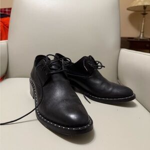 Philipp Plein Black Leather Oxfords with Silver Accents